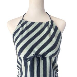 Tommy Jeans Y2K Stripped Terry Cloth Halter Top Size Medium Front Tie